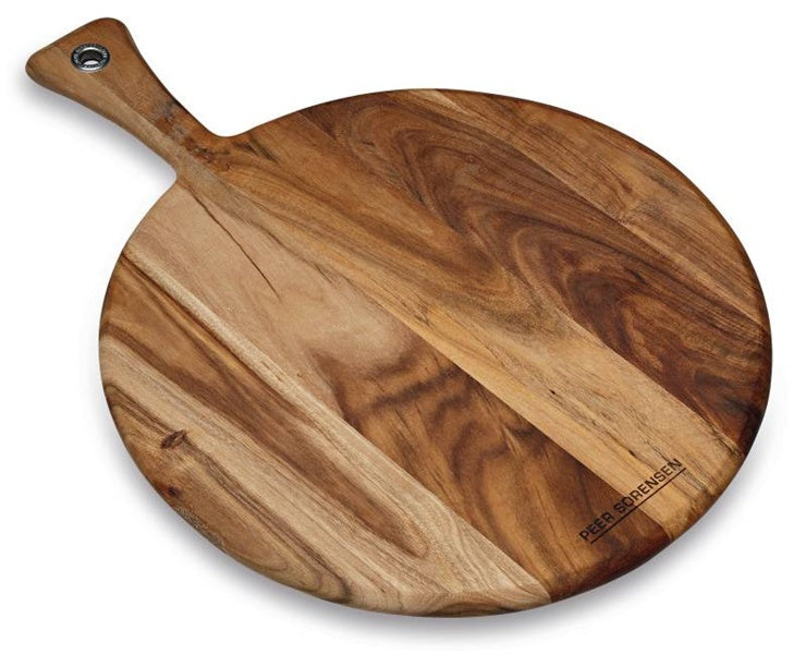Peer Sorensen round acacia wood pizza serving board, 50cm, with a handle