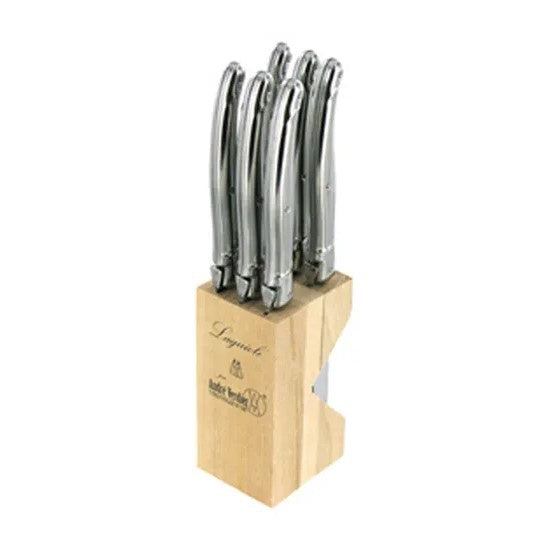 Andre Verdier Laguiole steak knife block set, six with stainless steel handles