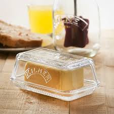 Kilner butter dish, styled with toast, jam and orange juice