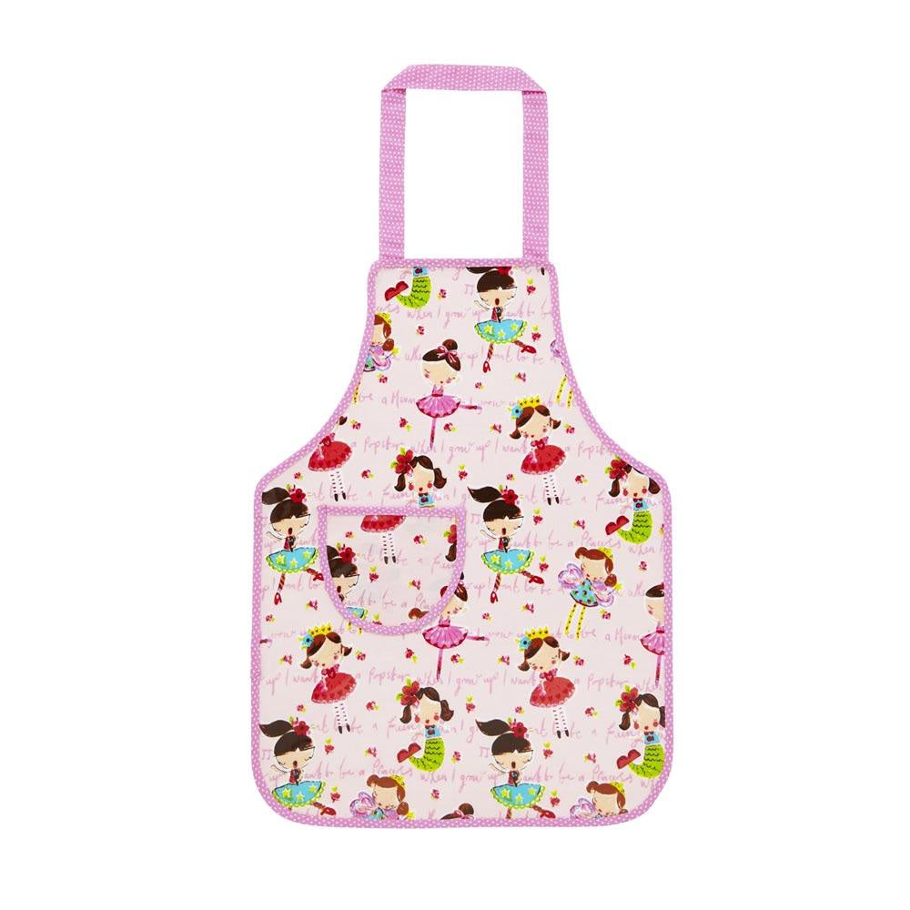 Ulster Weavers child's apron with a ballerina print on a pink background and pink trim