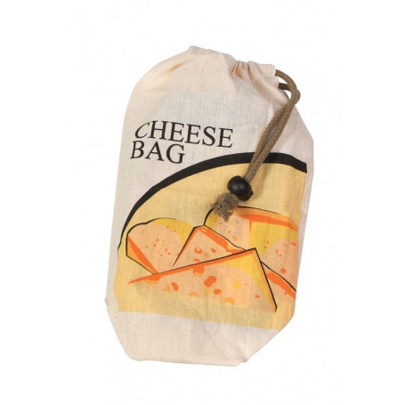 Appetito cheese bag, a natural cotton drawstring bag printed with the words CHEESE BAG