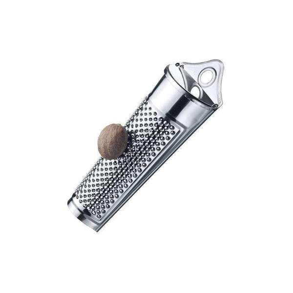 Westmark nutmeg grater in stainless steel with a whole nutmeg