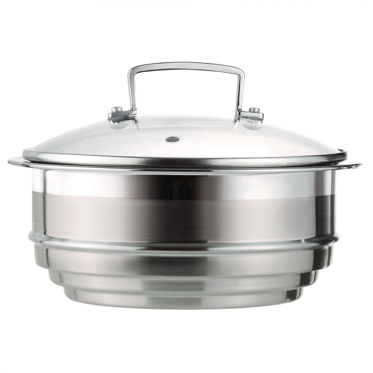 Le Creuset Classic 3 ply stainless steel multi steamer with stacked tiers and a lid