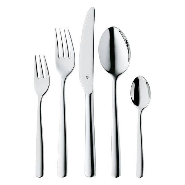 WMF Boston cutlery in polished stainless steel, one place setting of fork, knife, spoons and dessert fork