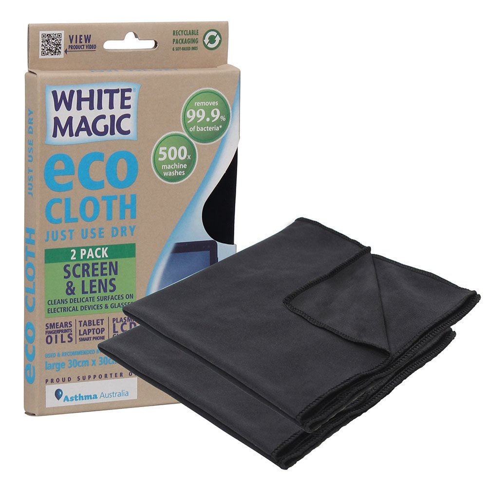 White Magic Eco Cloth Screen & Lens two pack with black microfibre cloths and their box