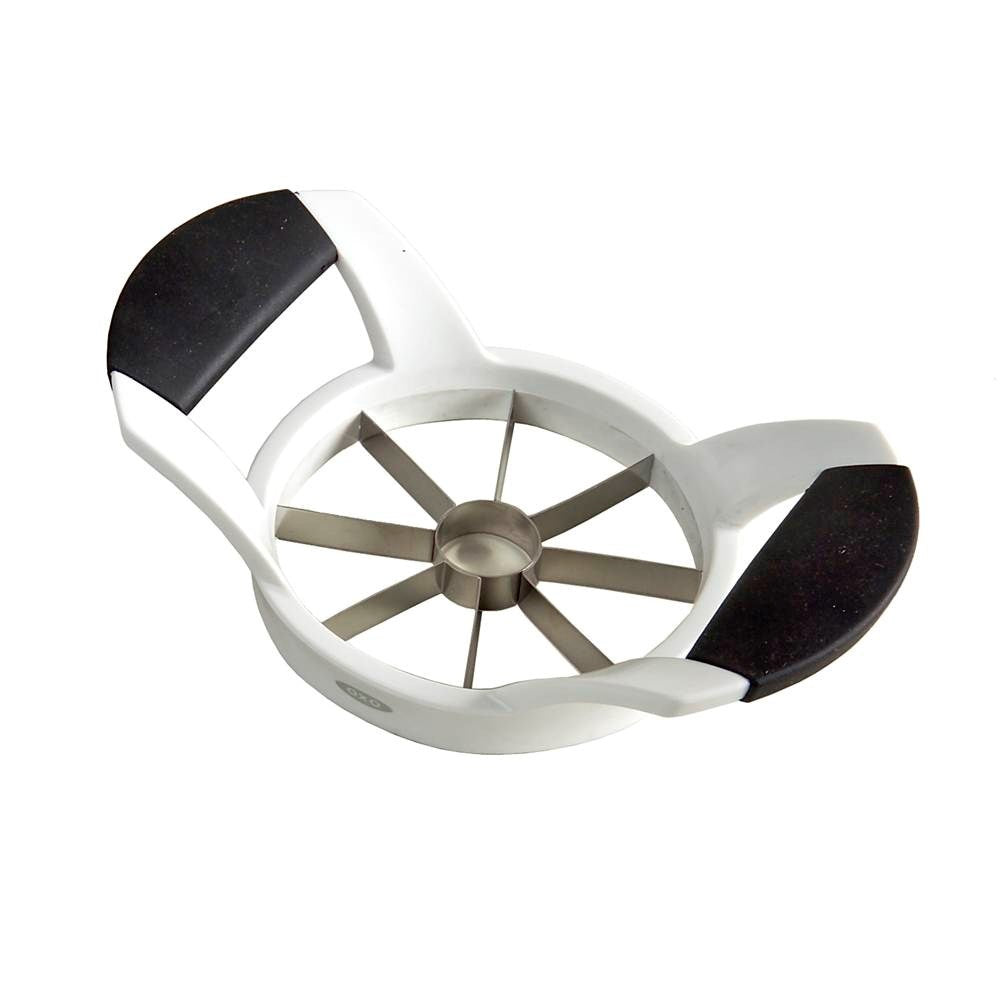 OXO Good Grips apple divider and corer in white with a stainless steel blade wheel