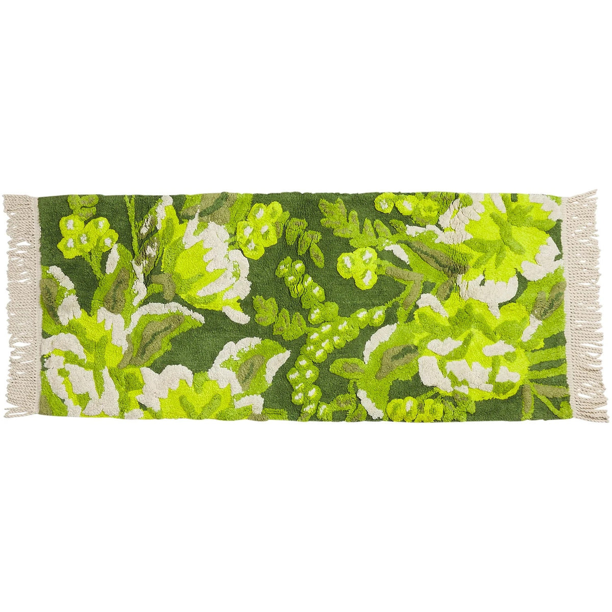 Sage x Clare Sierra bath runner with a bold green floral print