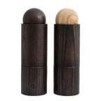 CrushGrind Aarhus salt and pepper mill set in dark and light wood with round wooden tops