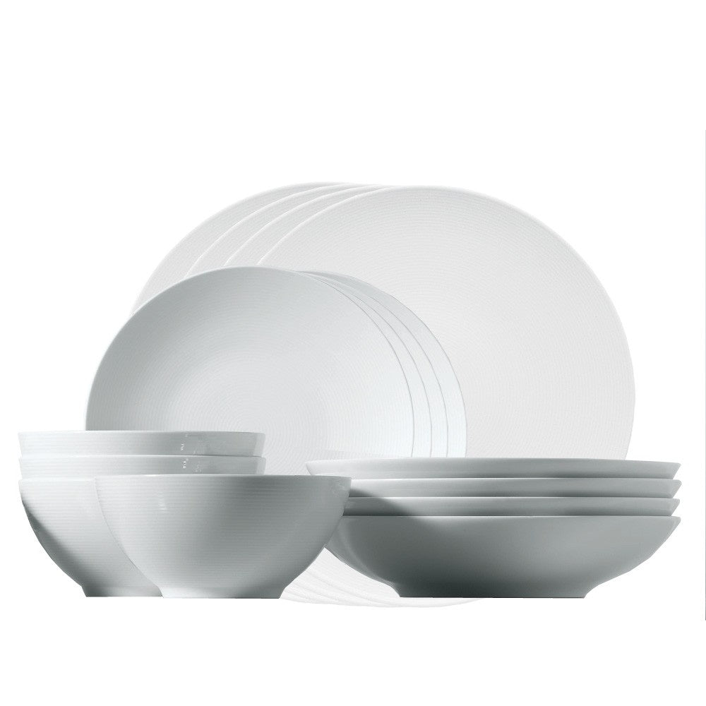 Thomas Loft white dinner set of sixteen pieces, with stacked plates and bowls