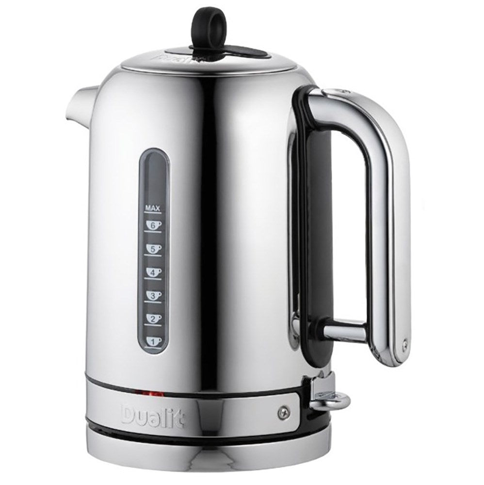 Dualit classic 1.7 litre jug kettle in polished chrome with a water gauge