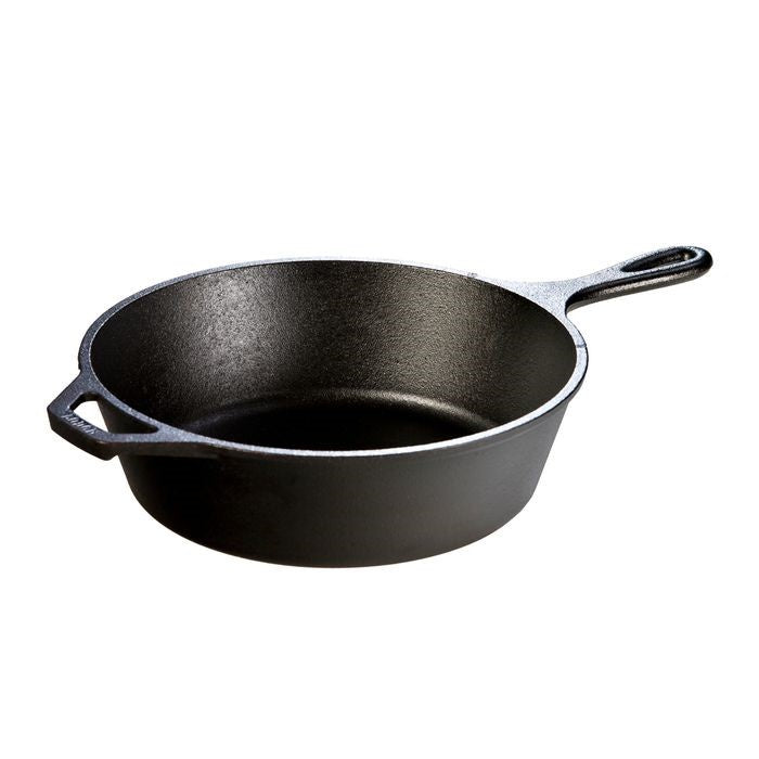 Lodge 26cm deep cast iron skillet in black with a helper handle