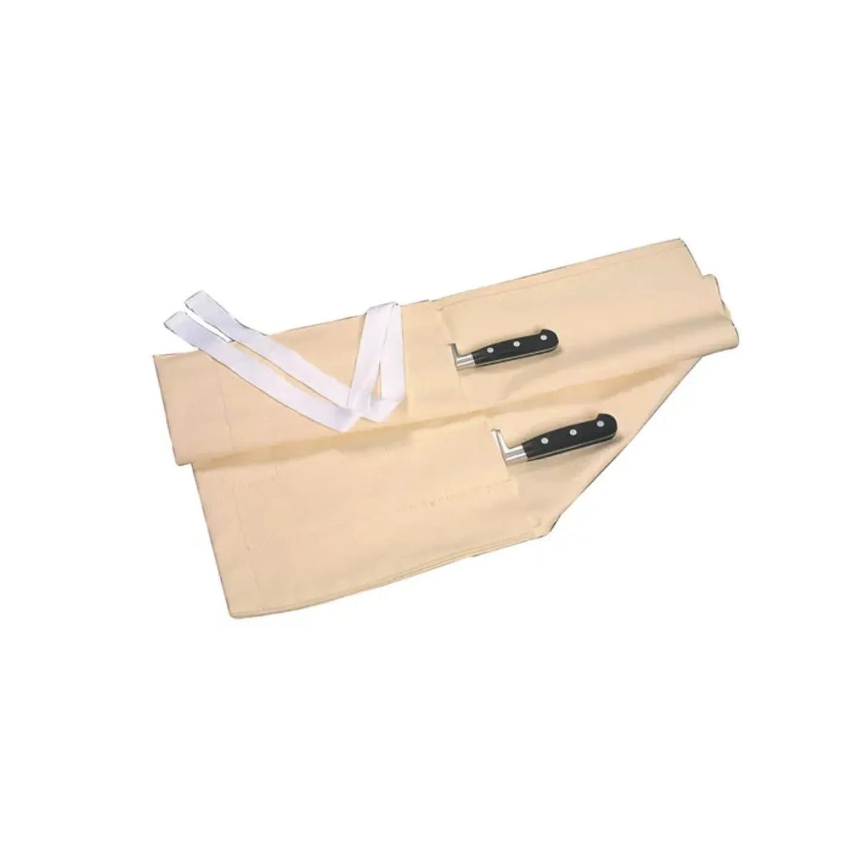 Dexam cream cotton knife roll, heavy duty, shown holding two knives