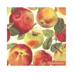 IHR luncheon napkin with an Emma Bridgewater print of red and green apples on cream