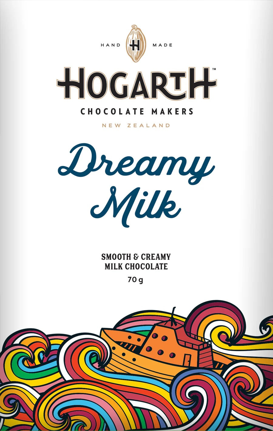 Hogarth Dreamy Milk chocolate bar with colourful wave artwork on the wrapper