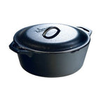 Lodge 6.6 litre cast iron Dutch oven in black with a loop handle lid and side handles