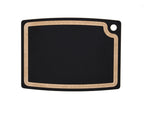 Epicurean Gourmet Series chopping board with a juice groove, 44x33cm, in slate black with tan edges