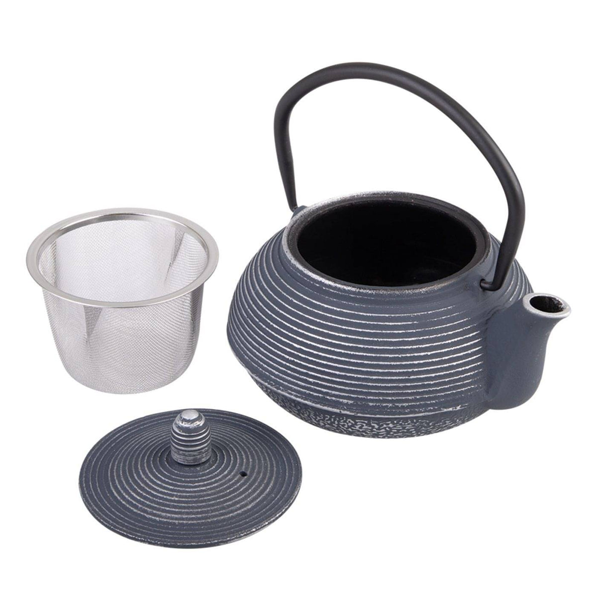 Cast Iron Teapot - Linear Dark Blue/Silver 600ml