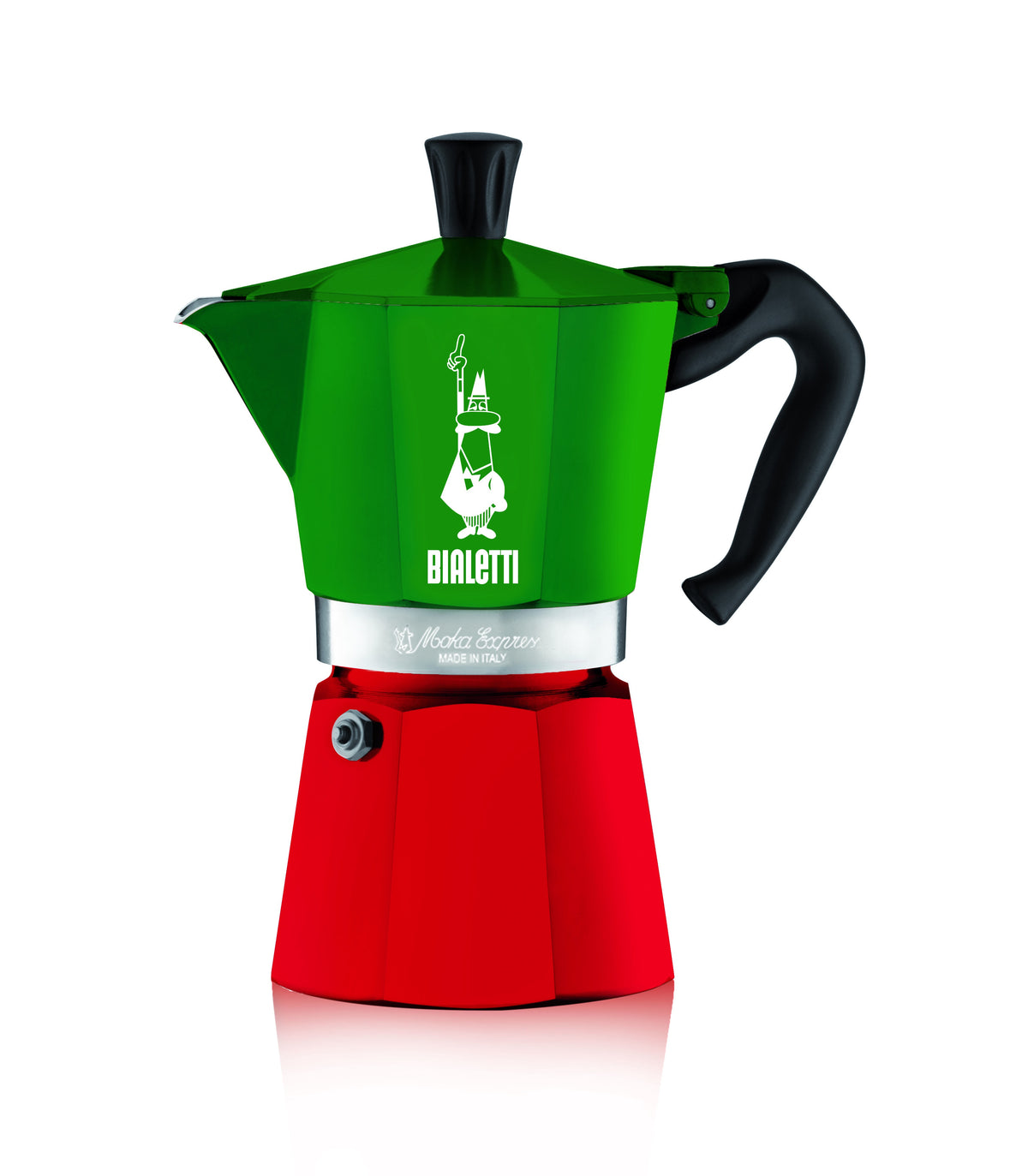 Bialetti Moka Express Italia 6 cup stovetop coffee maker in green, white and red
