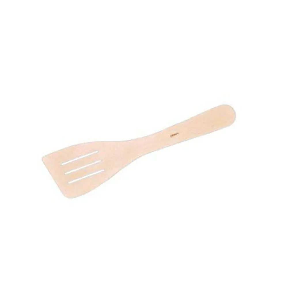 French Woodware beechwood curved slotted spatula, 30cm, in pale wood