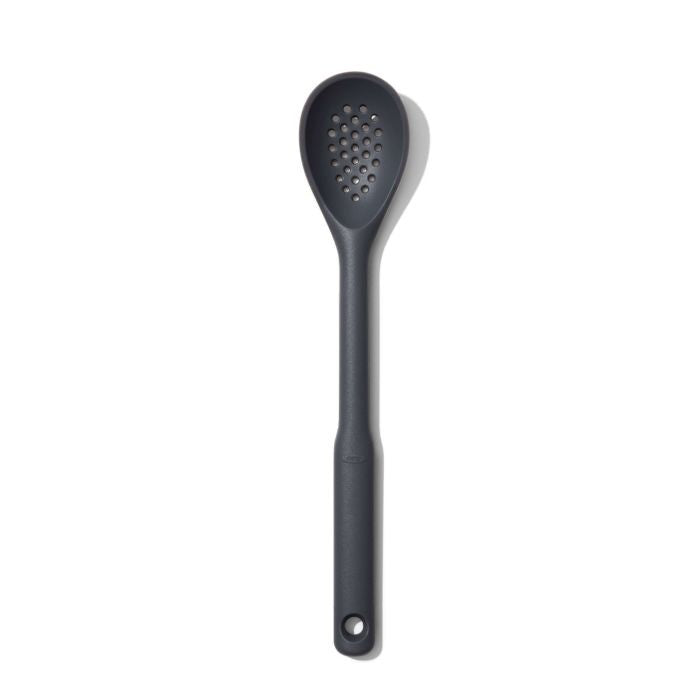 OXO Good Grips silicone slotted spoon in charcoal grey