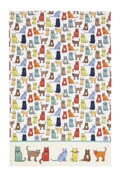 Ulster Weavers Catwalk cotton tea towel with a grid of illustrated cats
