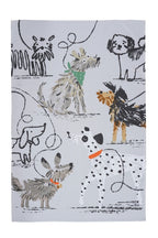 Ulster Weavers cotton tea towel with a Dog Days print of sketched dogs on grey