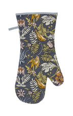 Ulster Weavers Finch & Flower gauntlet oven glove in navy with a bird and foliage print