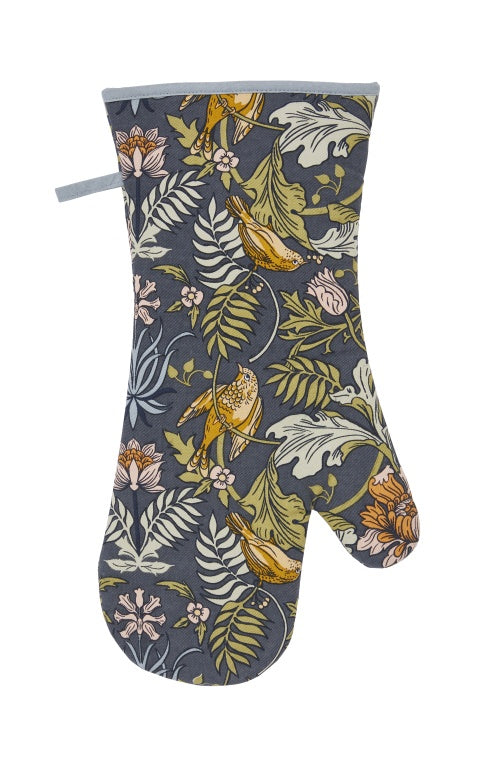 Ulster Weavers Finch & Flower gauntlet oven glove in navy with a bird and foliage print