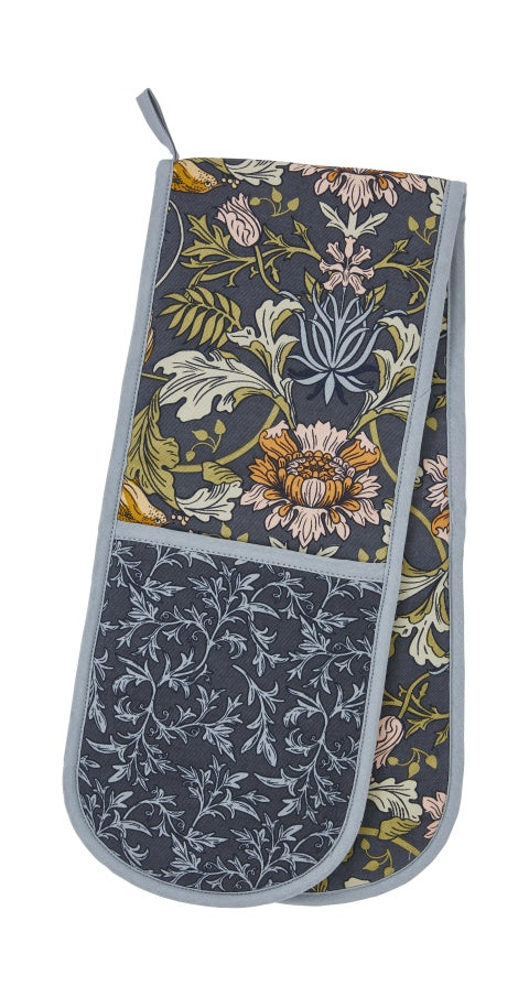 Ulster Weavers Finch & Flower double oven glove with a floral William Morris-style print in navy