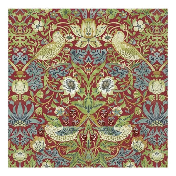 IHR Strawberry Thief Red V&A luncheon napkin with a William Morris bird and berry pattern