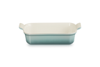 Le Creuset Stoneware Heritage 26cm rectangular dish in sea salt blue-green with a cream interior
