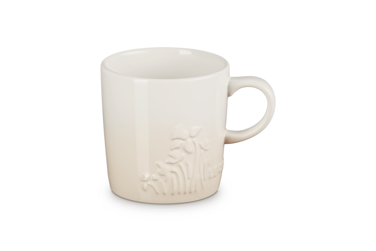 Le Creuset Jardin mug, 350ml, in cream stoneware with an embossed flower detail