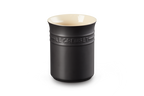 Le Creuset stoneware small utensil jar in matte black with a cream interior