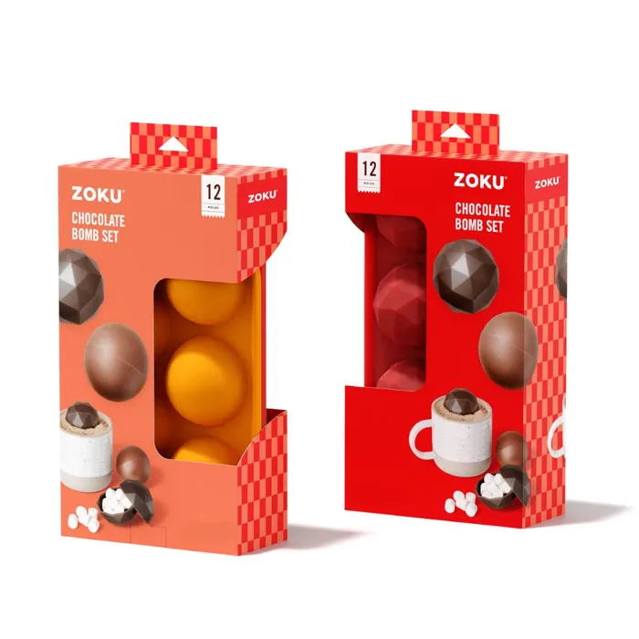 Zoku chocolate bomb mould set, two retail boxes with a 12 cavity silicone mould and chocolate bombs