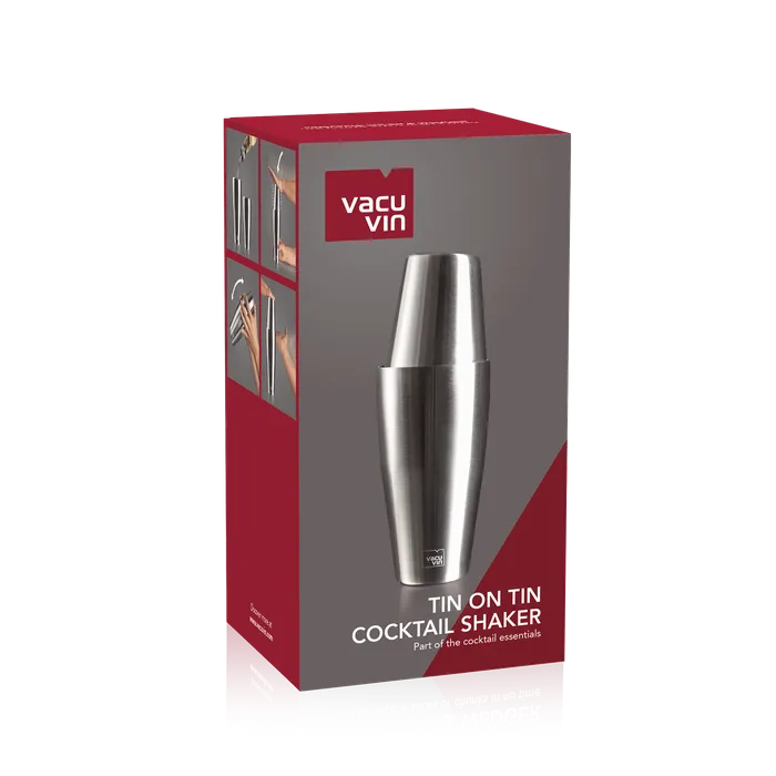 Vacu Vin Tin on Tin cocktail shaker in stainless steel, shown in its retail box