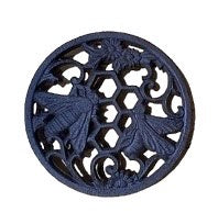 Salisbury cast iron bee trivet in dark blue with a decorative honeycomb and bee pattern