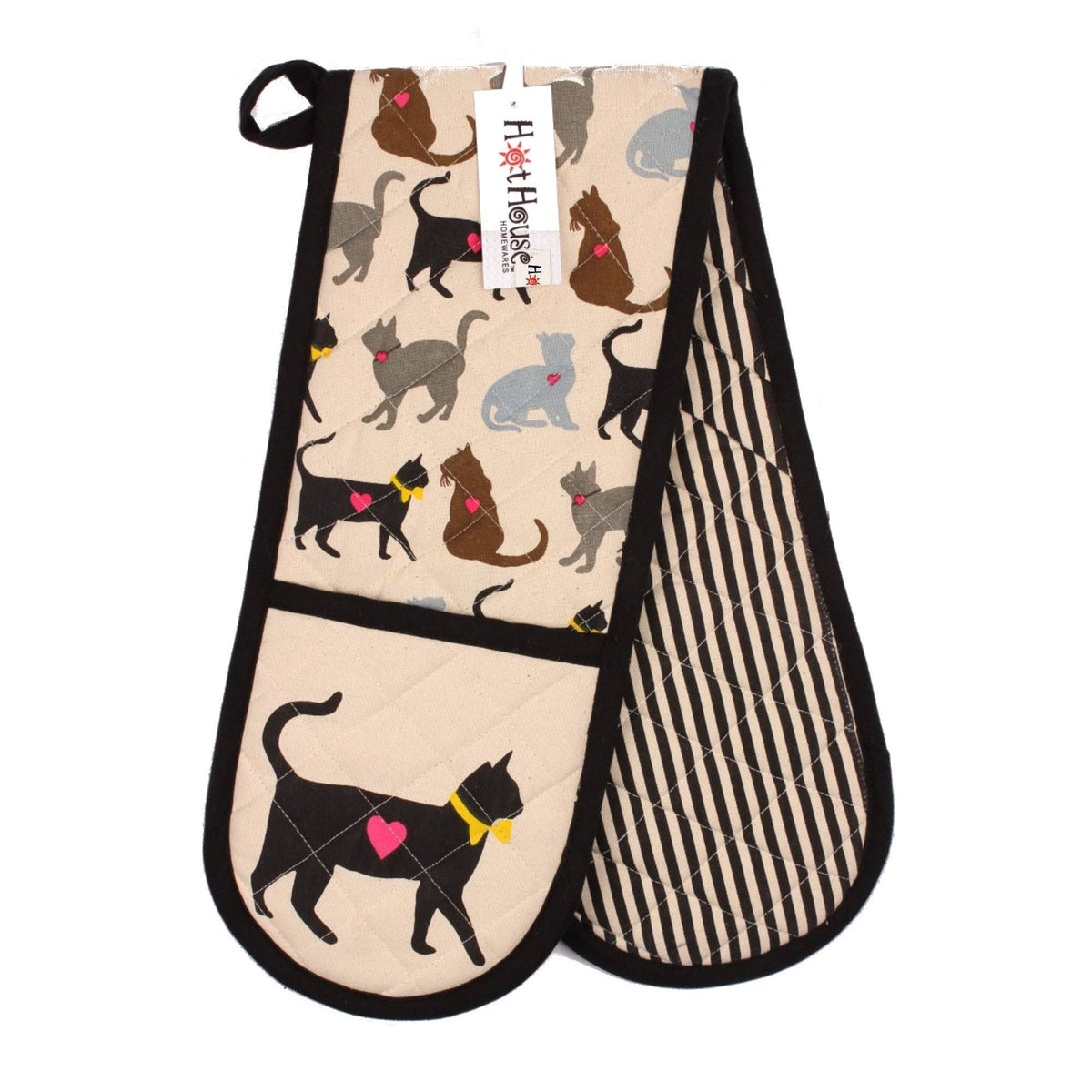 HotHouse Luv Cats double oven mitt with an illustrated cat pattern