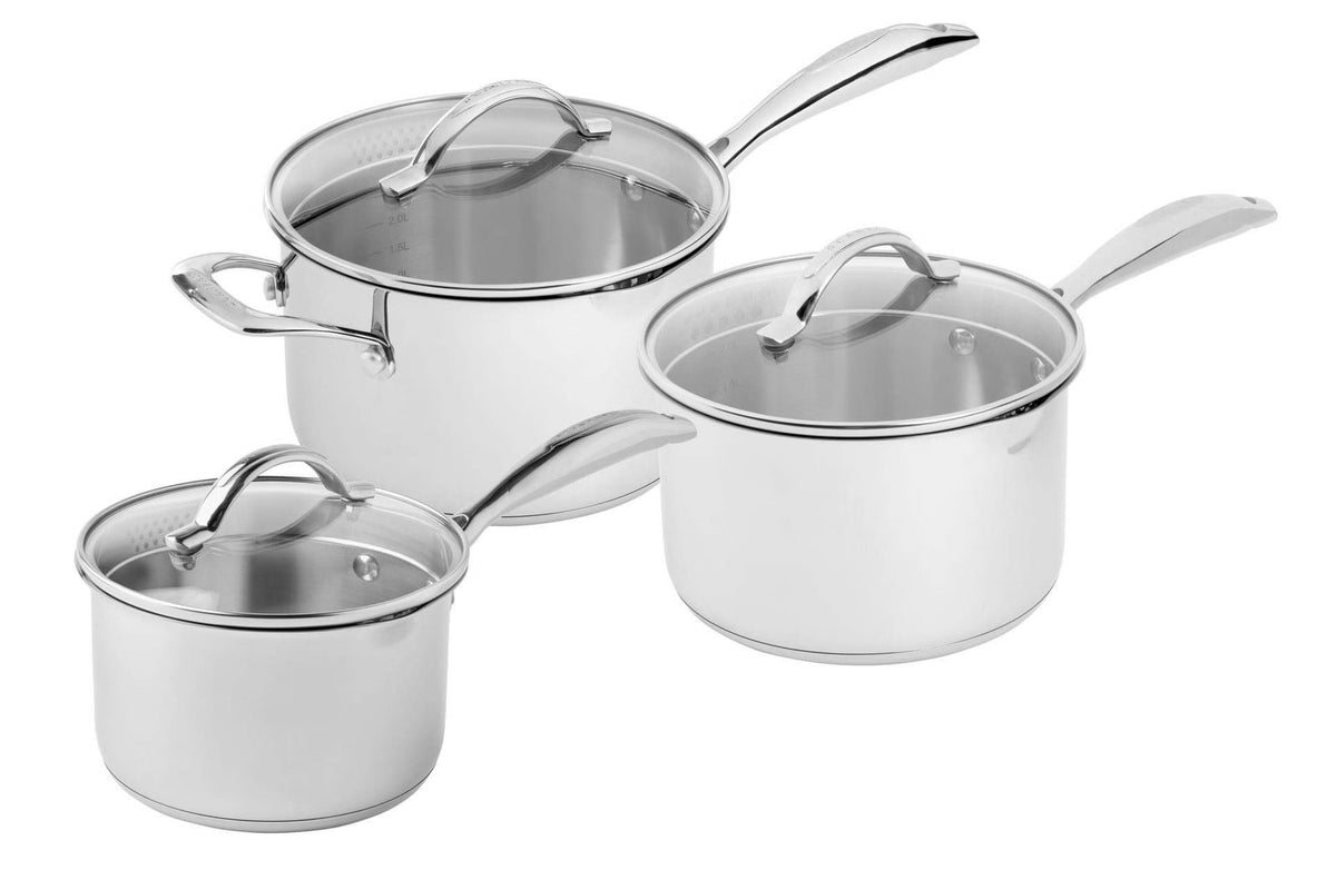 Scanpan STS 3 piece saucepan set, 16/18/20cm, in stainless steel with glass lids