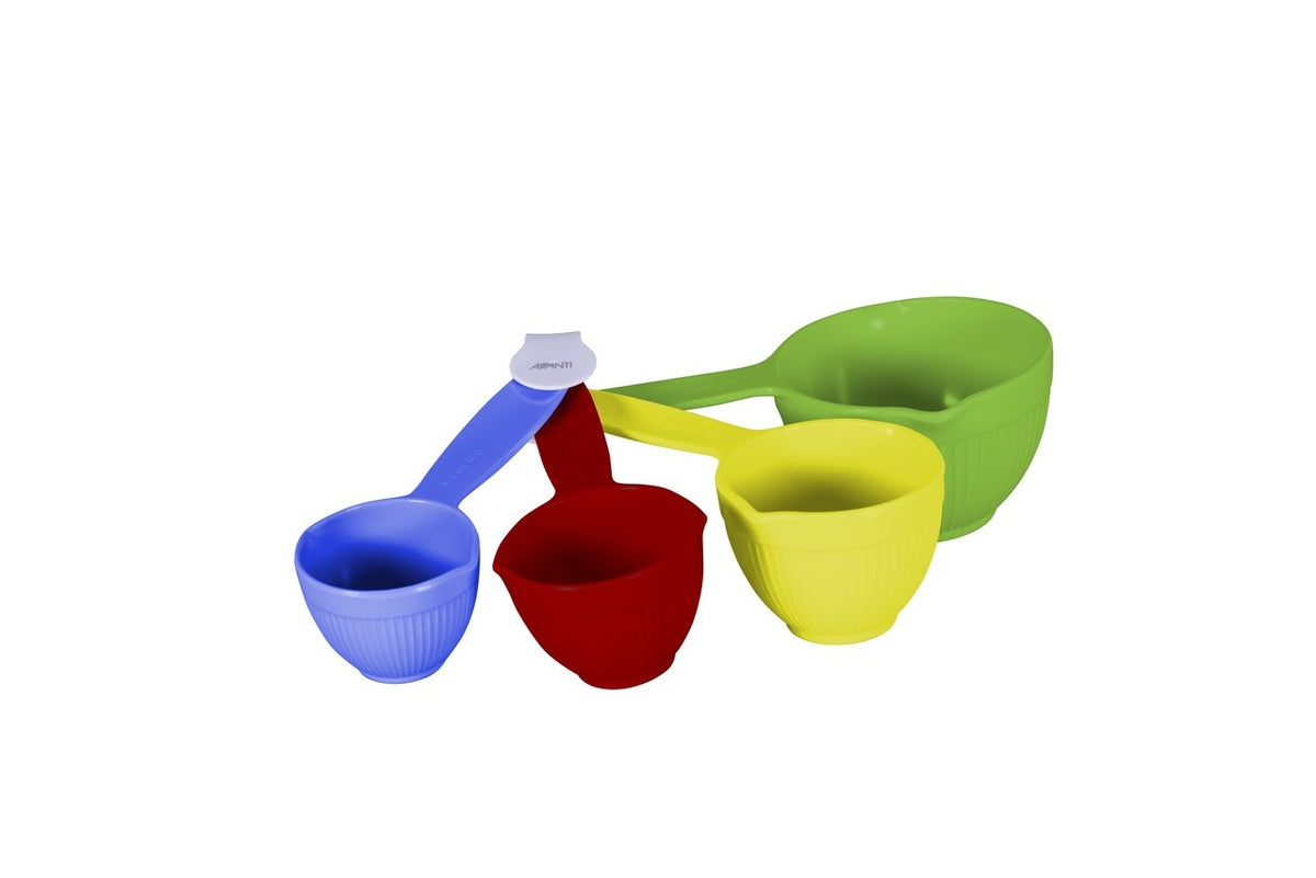 Avanti ribbed measuring cup set, four nested cups in blue, red, yellow and green