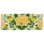 Sage x Clare Margaret bath runner with a yellow floral print on cream and a fringed edge