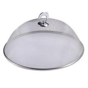 Appetito round mesh food cover in stainless steel with a domed shape and a loop handle