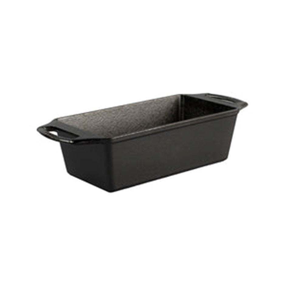 Lodge cast iron loaf pan in black with two small handles