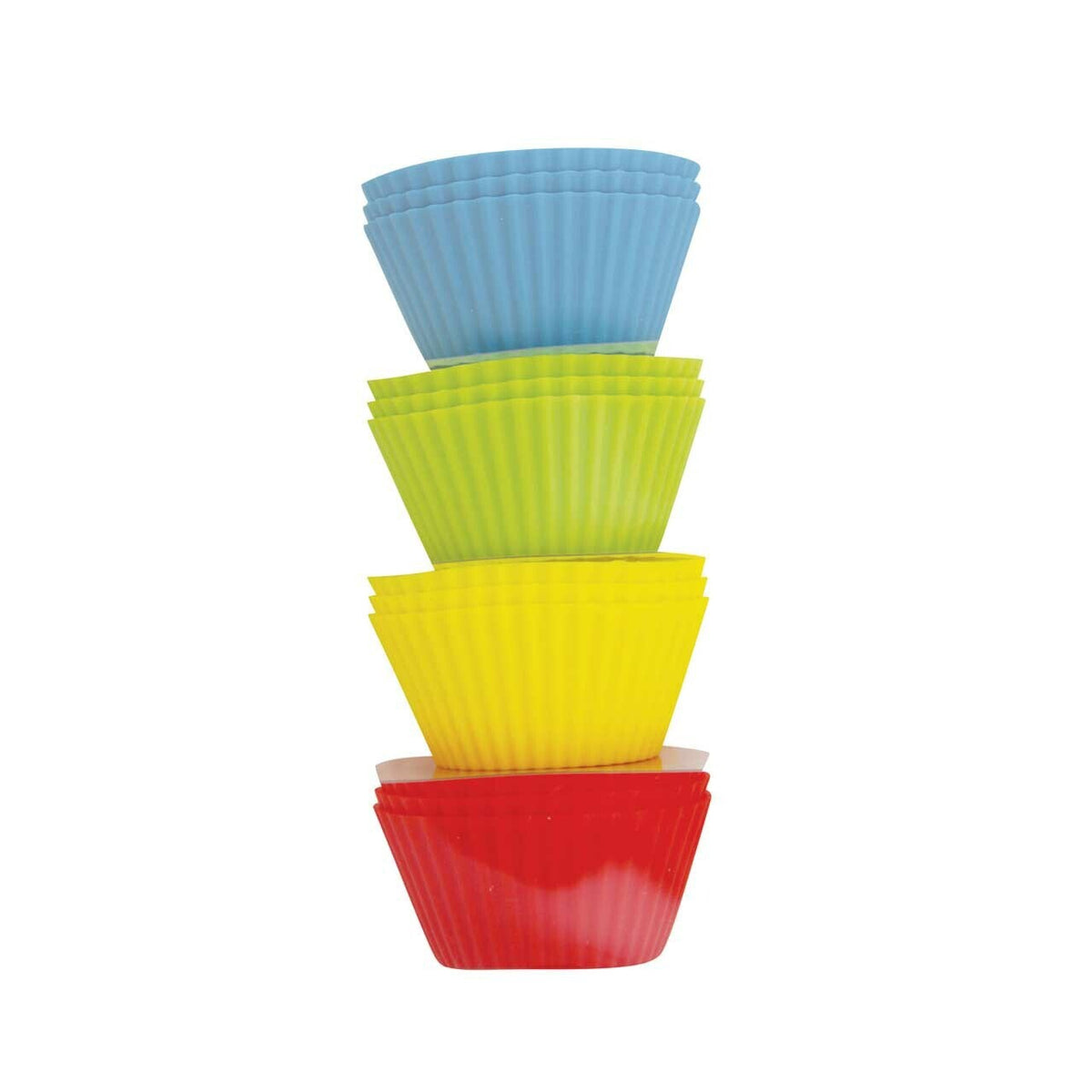 Avanti silicone muffin cups, a stack of four in blue, green, yellow and red