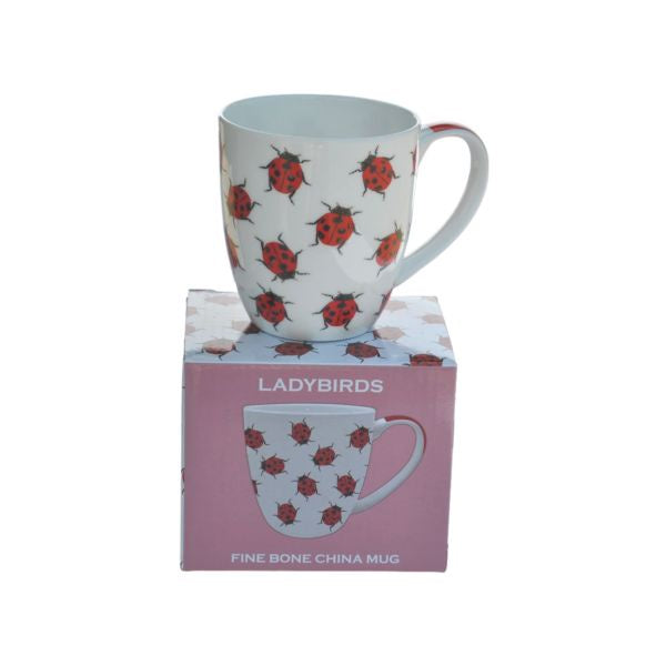 Heritage Ladybird bullet mug with an illustrated ladybird pattern, shown on its retail box