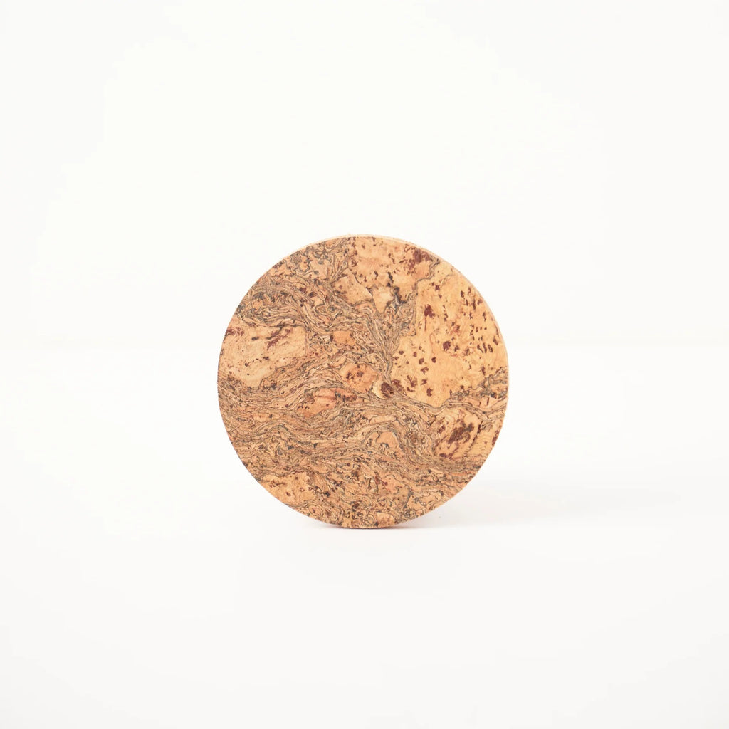 LIGA natural cork coaster, one round coaster from a set of four, with a speckled cork grain
