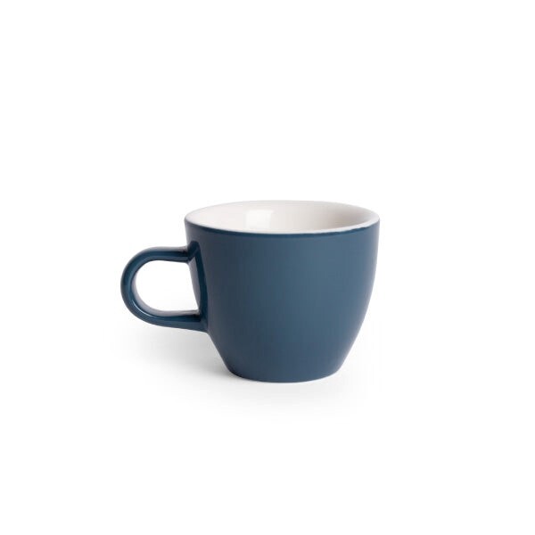 Acme Evo demitasse cup in navy blue with a cream interior and a small handle