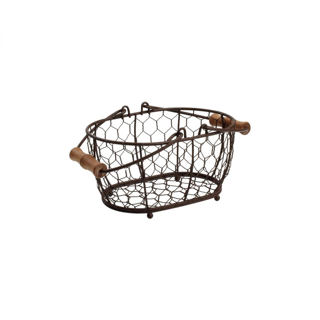 T & G rustic wire basket, oval with wooden handles