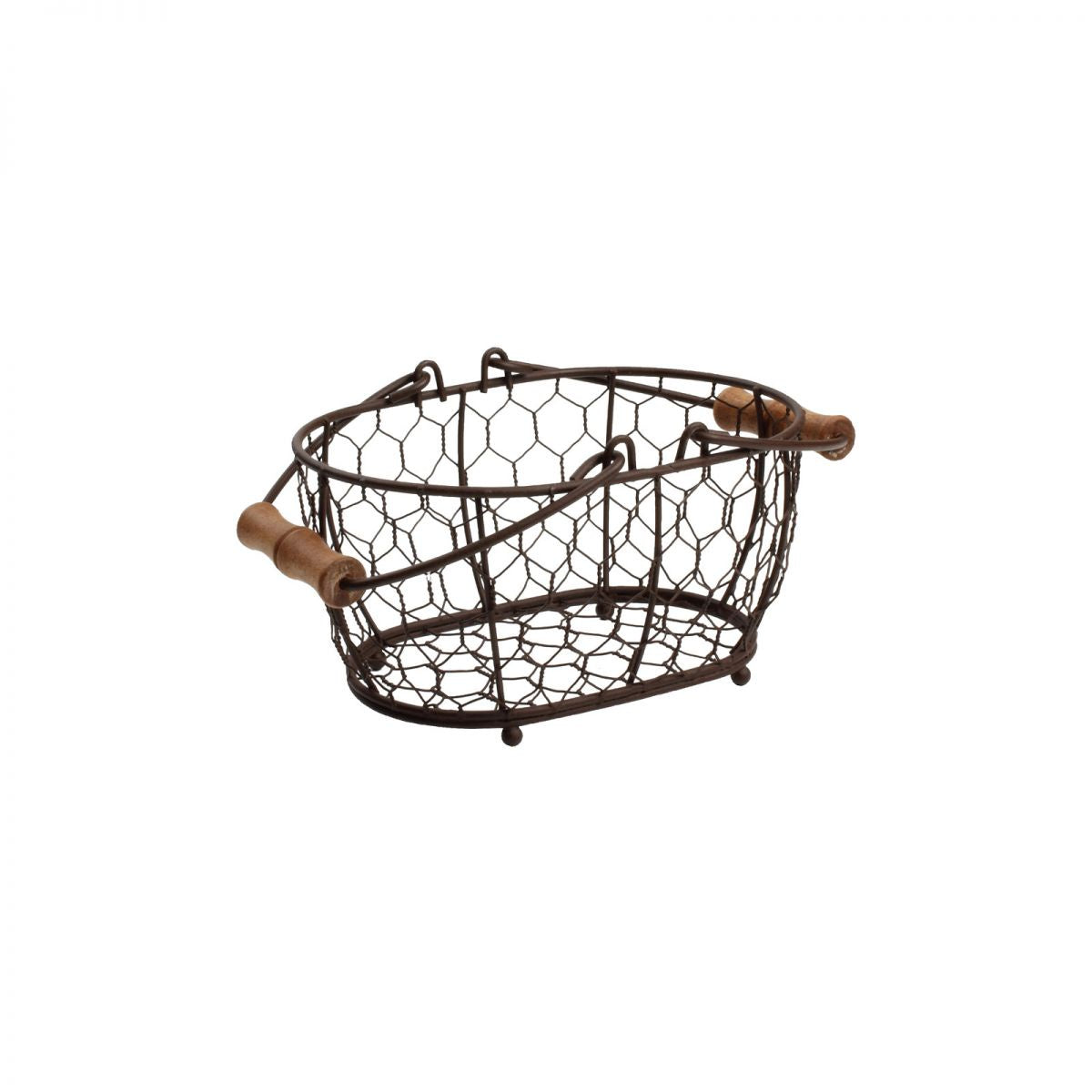 T & G rustic wire basket, oval with wooden handles