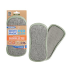 White Magic Eco Cloth washing up pad in olive green, shown on its card and two loose pads