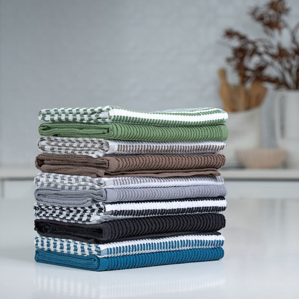 Baksana ribbed tea towels, a stacked set in assorted colours